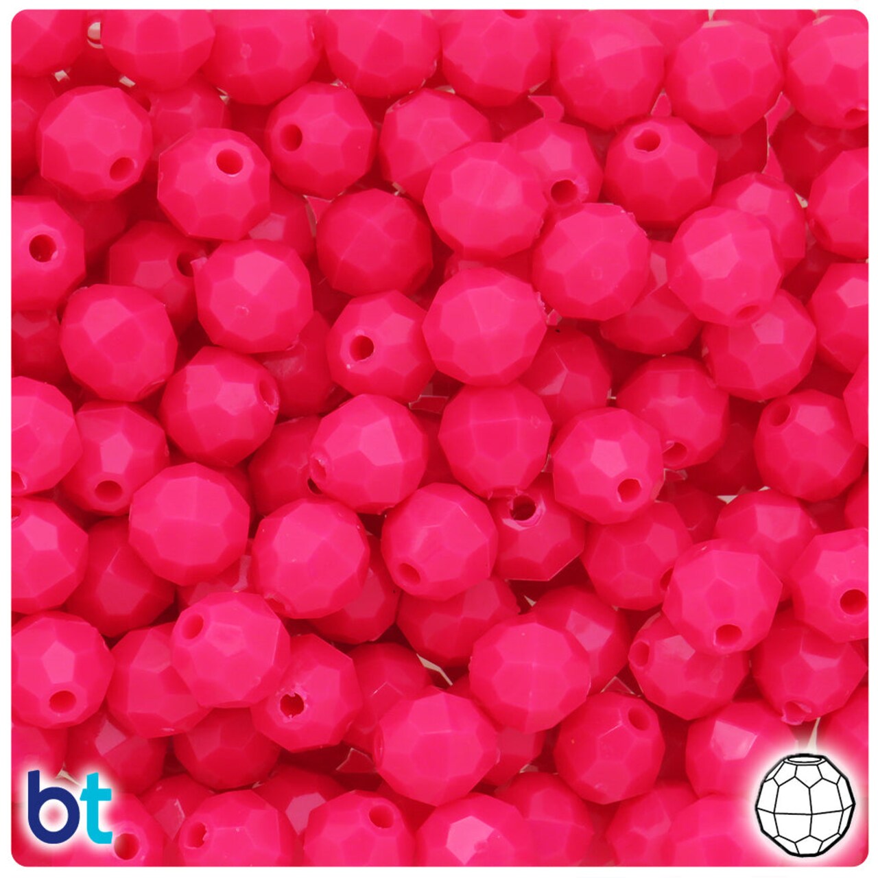 BeadTin Magenta Neon Bright 10mm Faceted Round Plastic Craft Beads (225pcs)